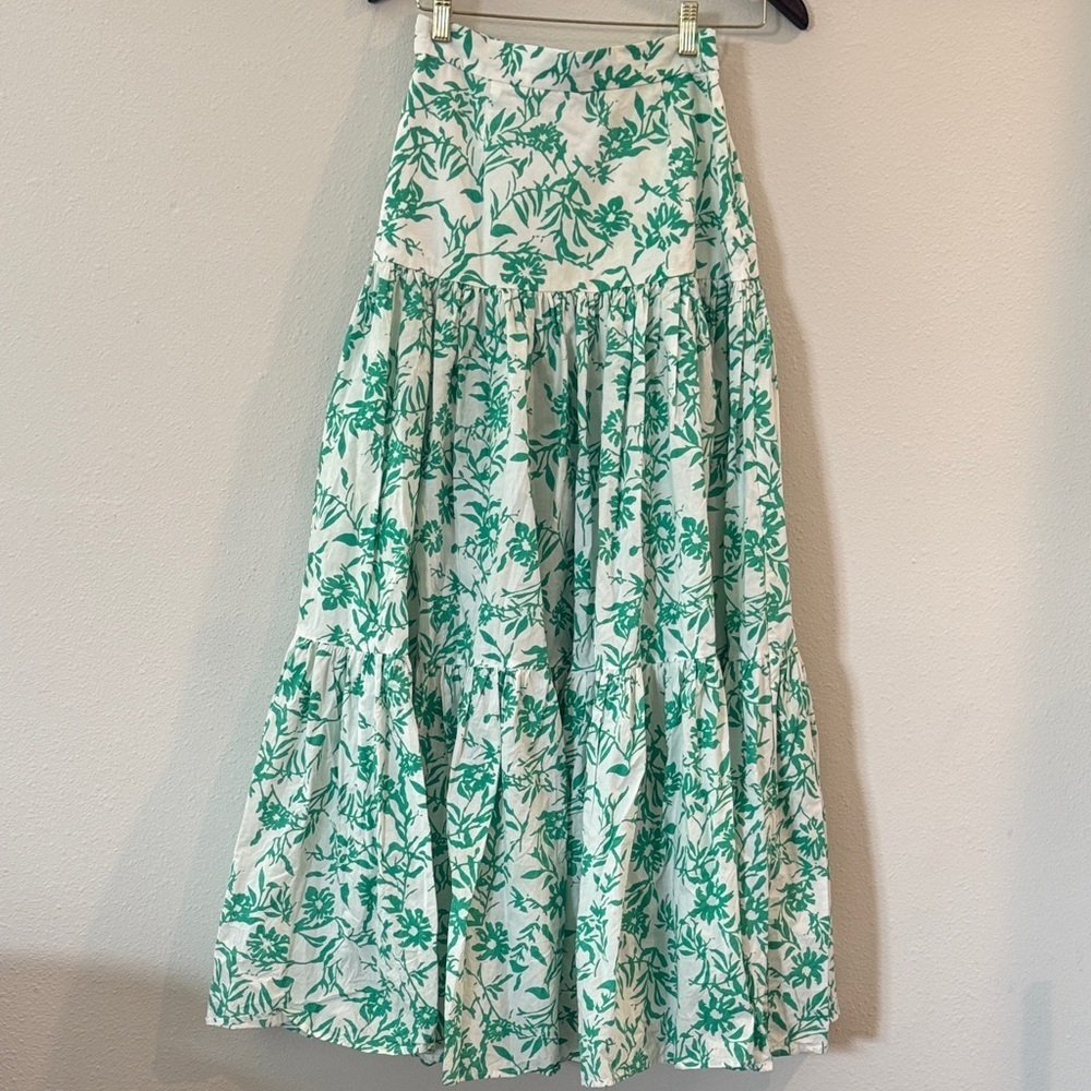 Elegant Green Floral A-Line Skirt